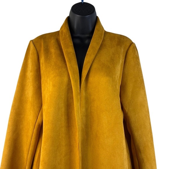 THML Anthropologie Womens Med Mustard Yellow Faux Suede Duster Coat Open Front - Picture 3 of 16